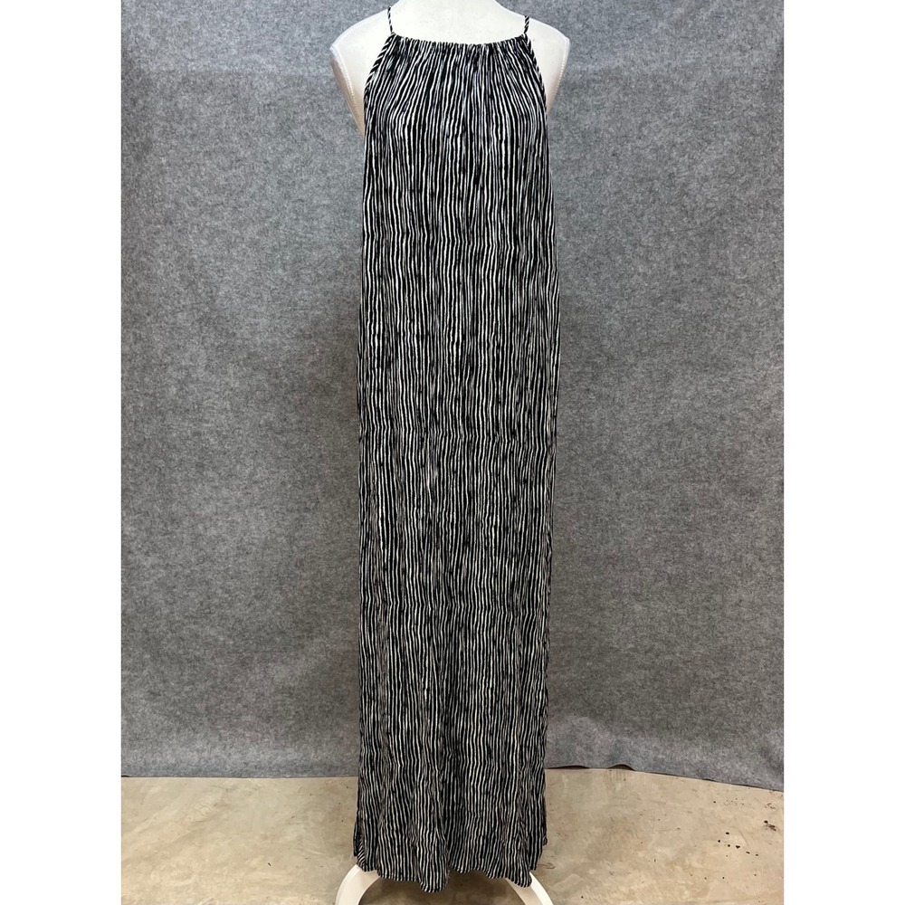 Mud Pie Black White Striped Halter Maxi Dress Cover Up Resort Beach Summer Large